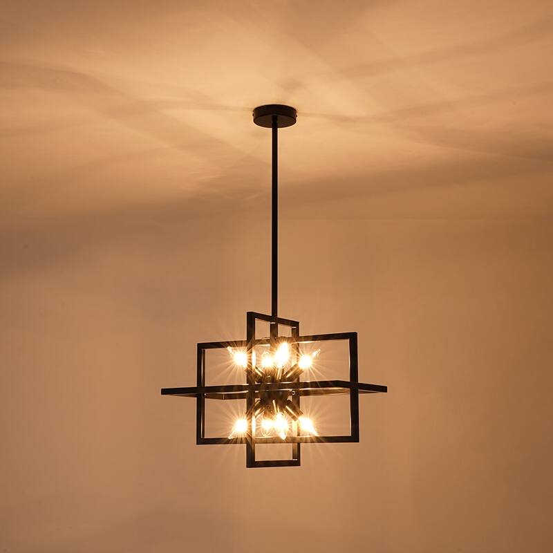 Industrial 8-Light Metal Geometric Sputnik Chandelier 