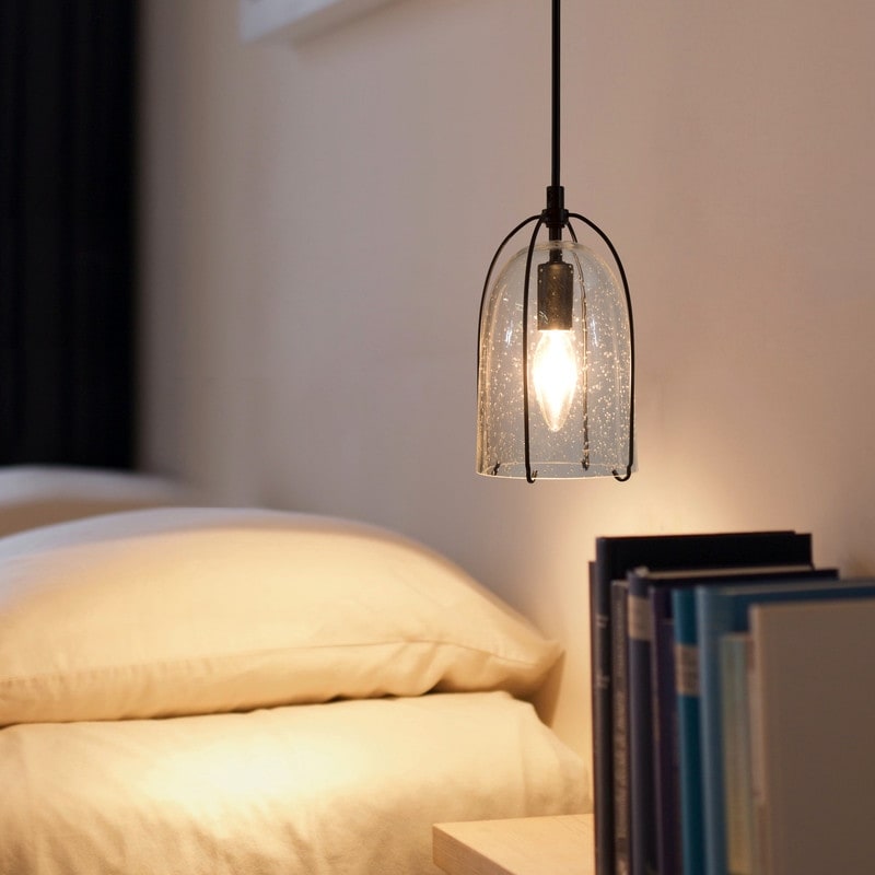 Modern Farmhouse Mini Pendant 1-light Kitchen Lights Cage Seeded Coastal Glass Ceiling Lights - D5'' x H8.5''