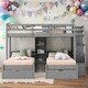 preview thumbnail 1 of 13, Twin Over Twin&Twin Triple Bunk Bed With Drawers,Shelves Grey