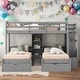 preview thumbnail 2 of 13, Twin Over Twin&Twin Triple Bunk Bed With Drawers,Staircase With Storage,Built-in Shelves