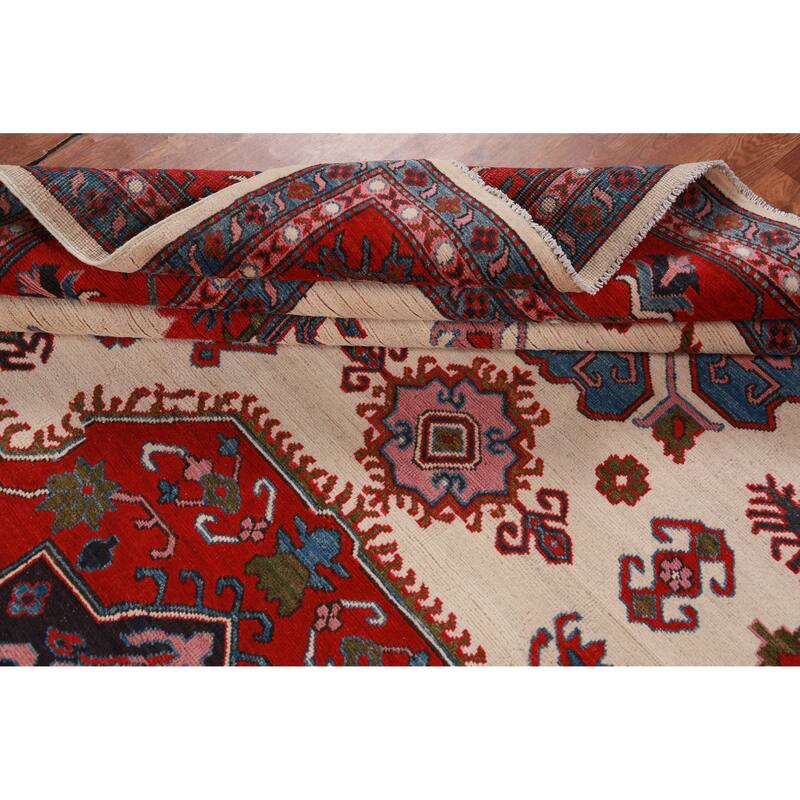 Hand Knotted Oriental 100% Wool Carpet Traditional Medallion Beige & Ivories Kazak Area Rug - 11' 7'' X 8' 7''