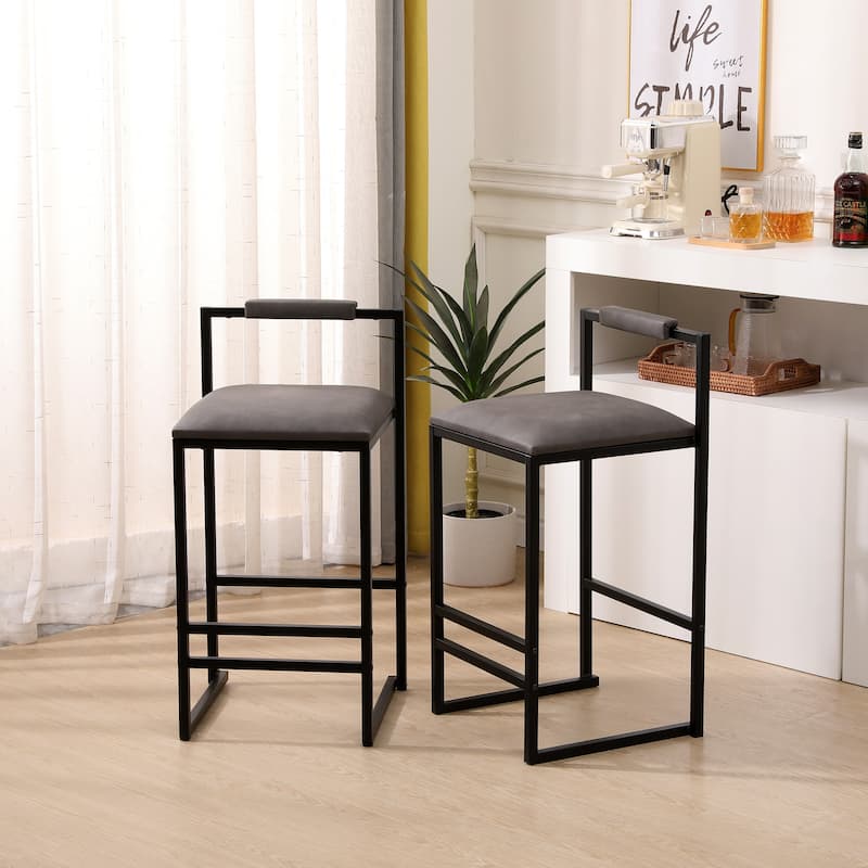 Faux Leather/Water Hyacinth Woven/Paper Rope Woven Upholstered Bar Stools Set of 2