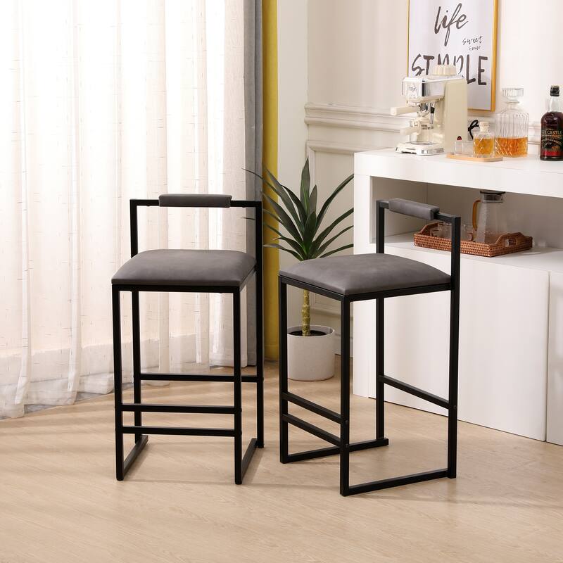 GDFStudio - Cavalli Modern Faux Leather Upholstered Armless Counter Height Bar Stool with Metal Frame & Backrest, Set of 2