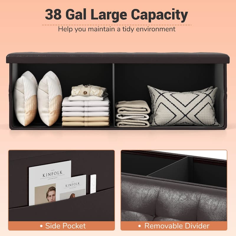 Costway 43 Inches Folding Storage Ottoman Bench with Side Pocket