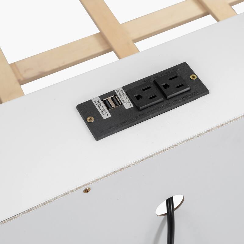 Twin XL over Queen Bunk Bed with Storage Cabinets and USB Ports, Antique White