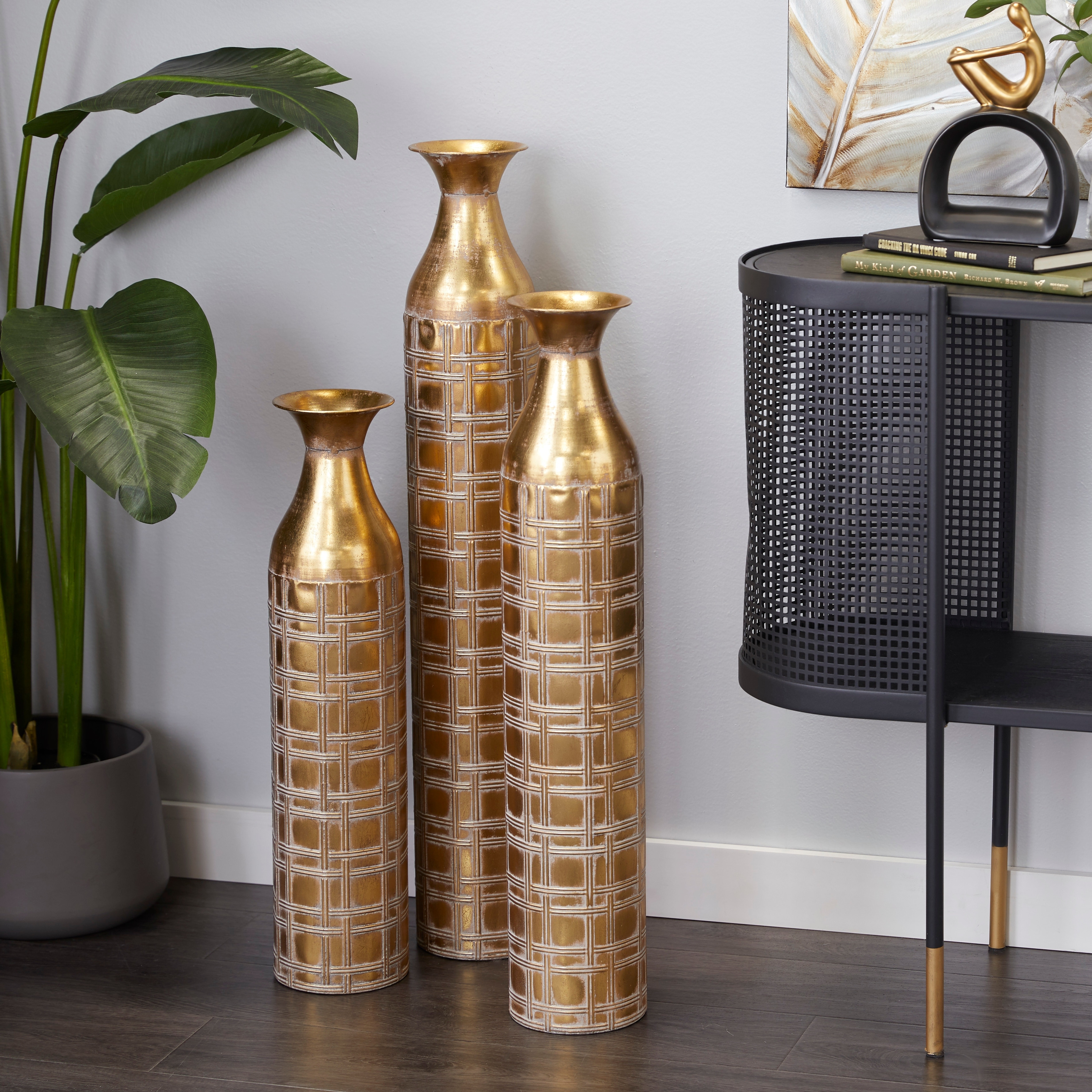 Set of 3 Contemporary Glam Gold Iron Vases - On Sale - Bed Bath