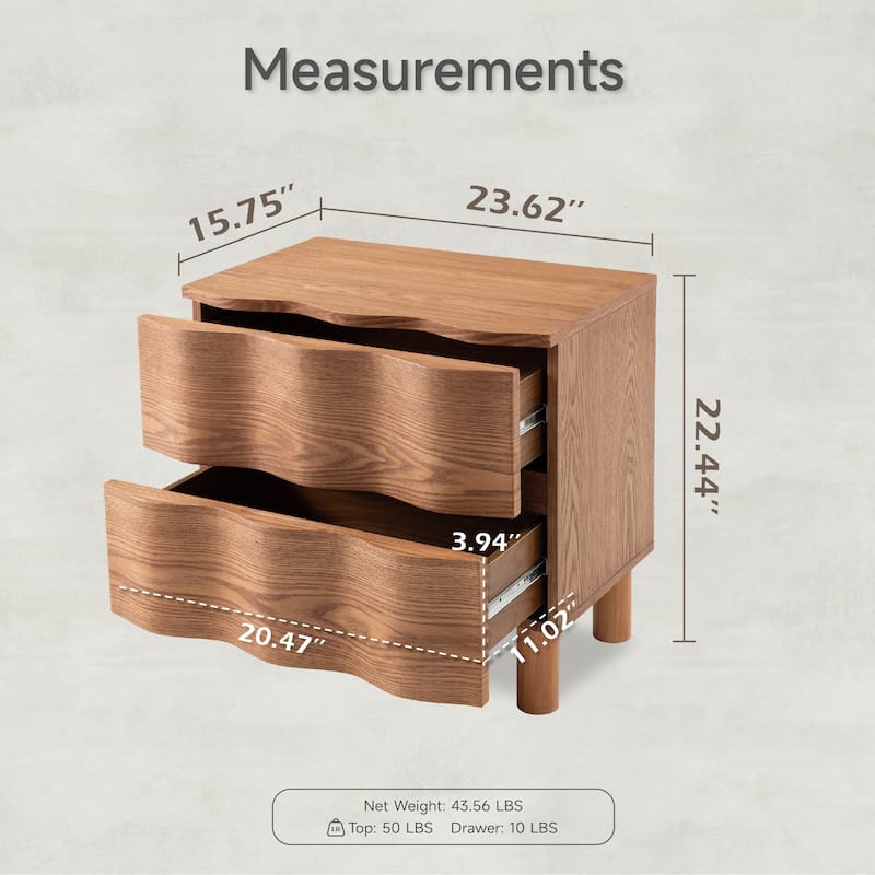 COZAYH Contemporary Dresser Featuring Wavy Front Design, Rustic Bedside Chest of Drawers