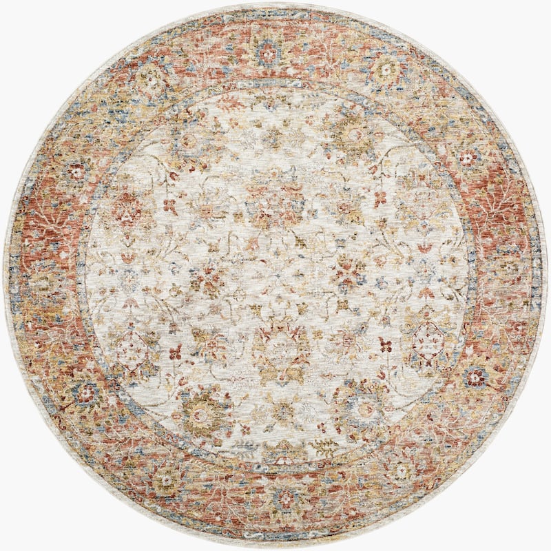 Livabliss Transitional Mona Lisa Medallion Area Rug - 7'10" x 7'10" Round - Ivory/Tan