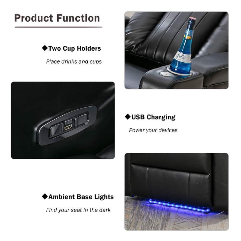 Power Motion Recliner with Hidden Arm Storage, LED Light Strip, 2 Cup Holders, 360 Swivel Tray Table and Cell Phone Holder