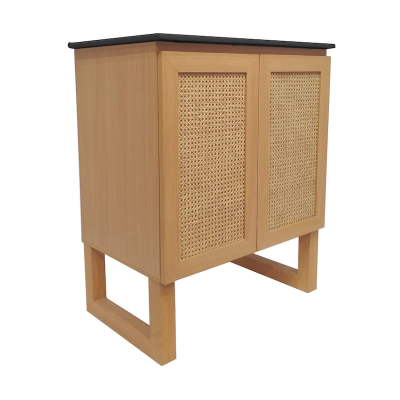 Arles 30 In. Natural Oak Bathroom Vanity With Black, 3-Hole Ceramic Sink Top