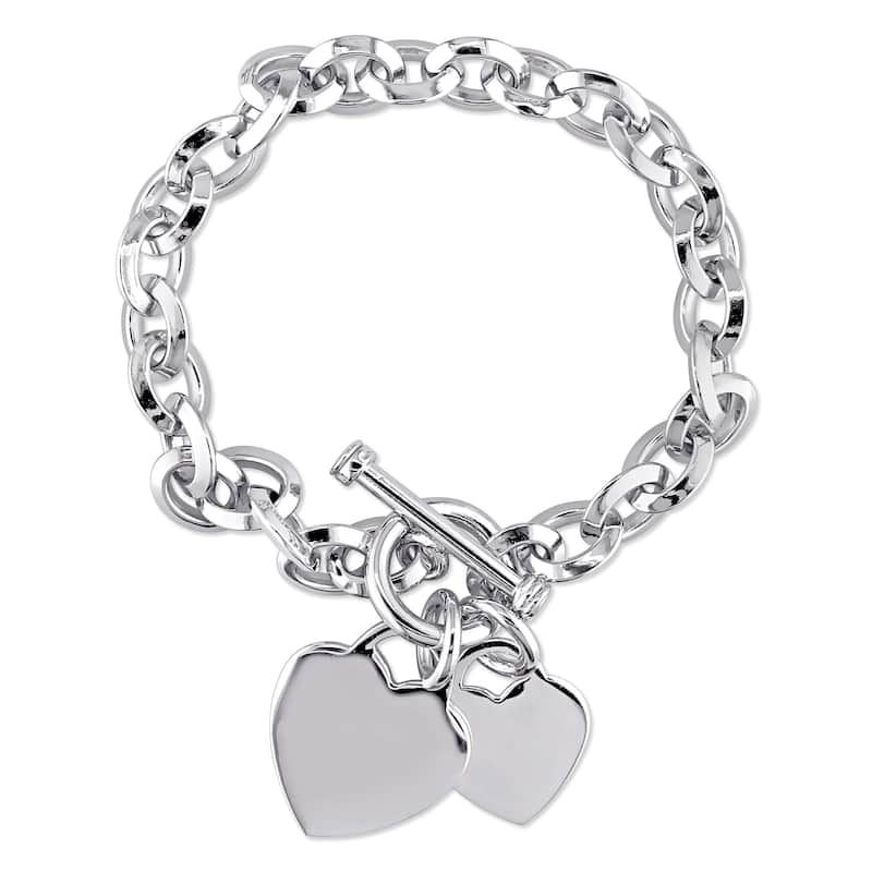 Miadora Sterling Silver Double Heart Link Charm Bracelet - 7.5 in x 46.5 mm - 7.5 in x 46.5 mm