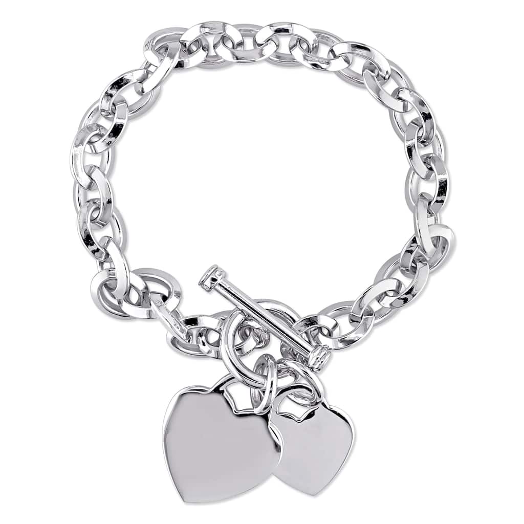 Miadora Sterling Silver Double Heart Link Charm Bracelet - 7.5 in x 46.5 mm - 7.5 in x 46.5 mm