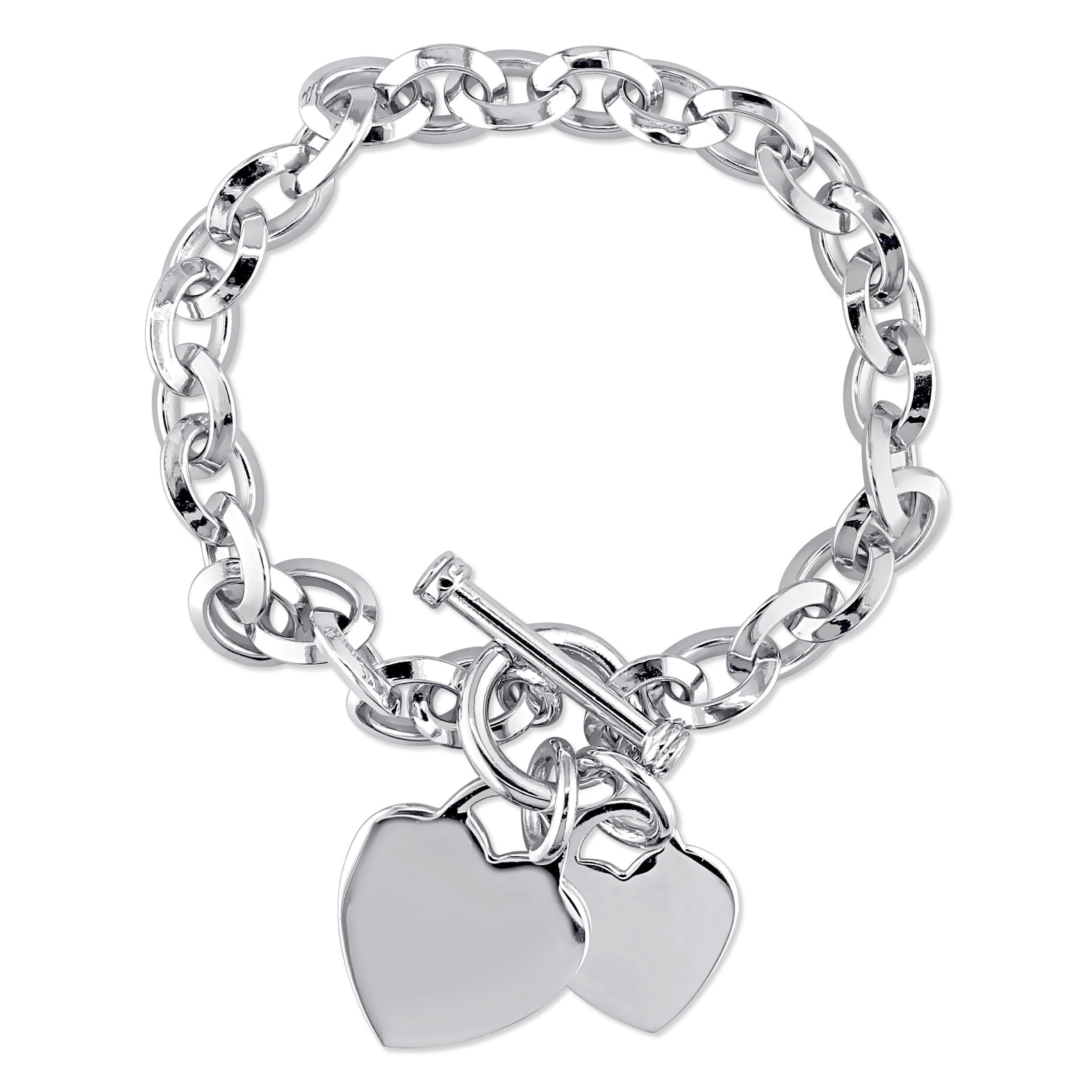 Miadora Sterling Silver Double Heart Link Charm Bracelet - 7.5 in x 46.5 mm - 7.5 in x 46.5 mm
