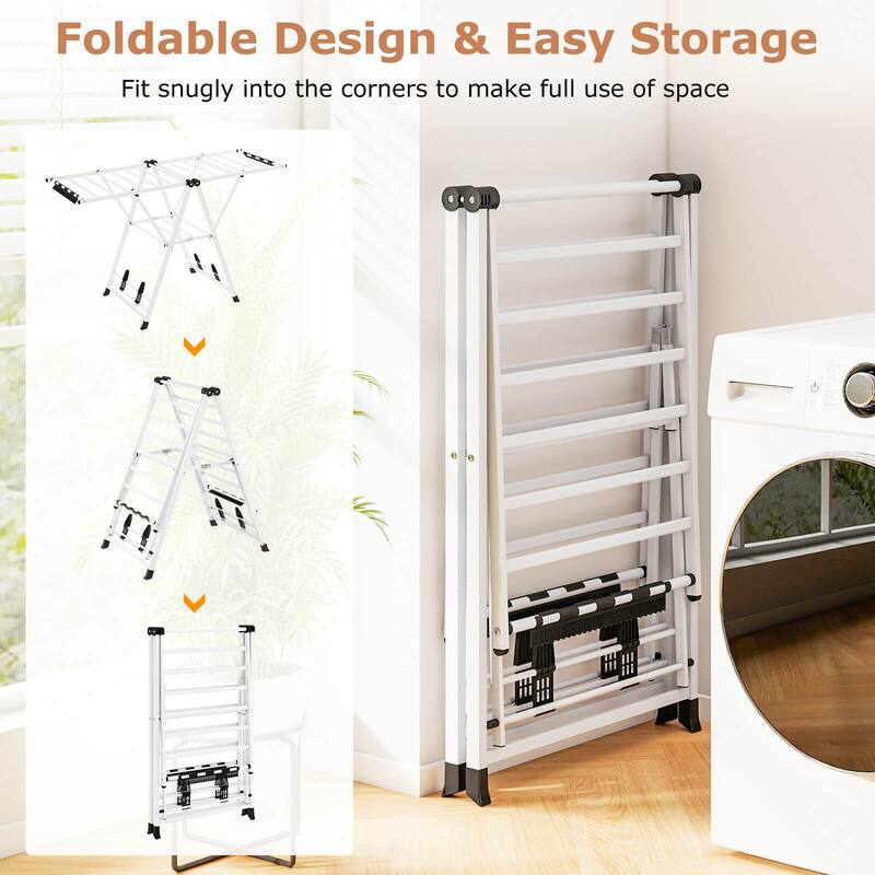 Costway Foldable Metal Laundry Drying Rack with Height Adjustable - See Details