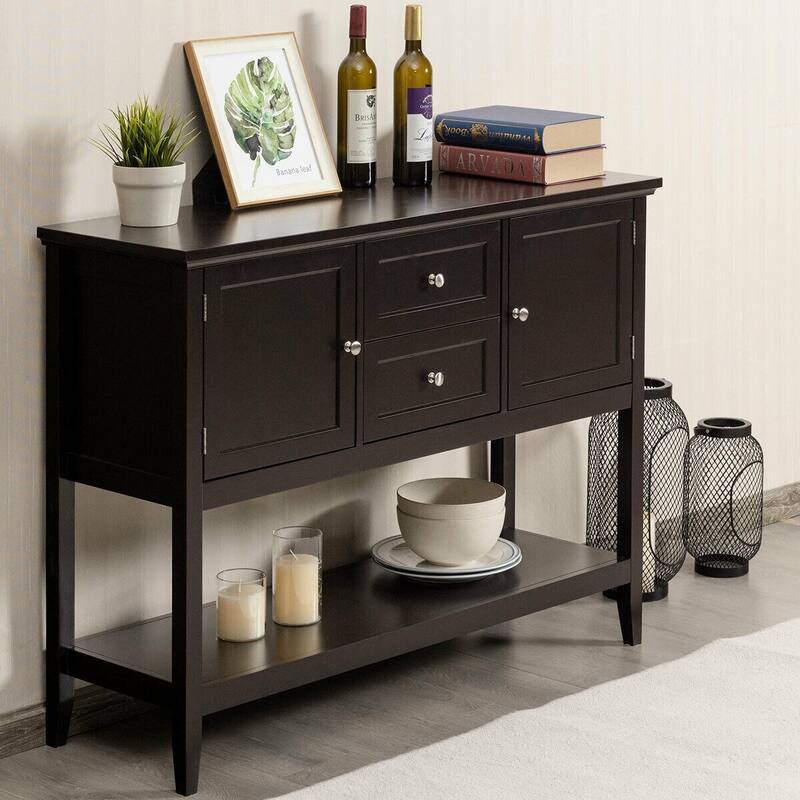Wooden Sideboard Buffet Console Table - Brown - 46" x 15" x 34" (L x W x H)