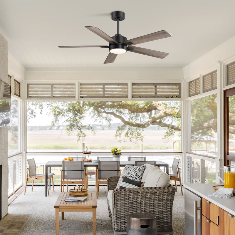 52 inch 5 Blade LED Ceiling Fan with Remote and Light Kit - Black+Walnut - Remote