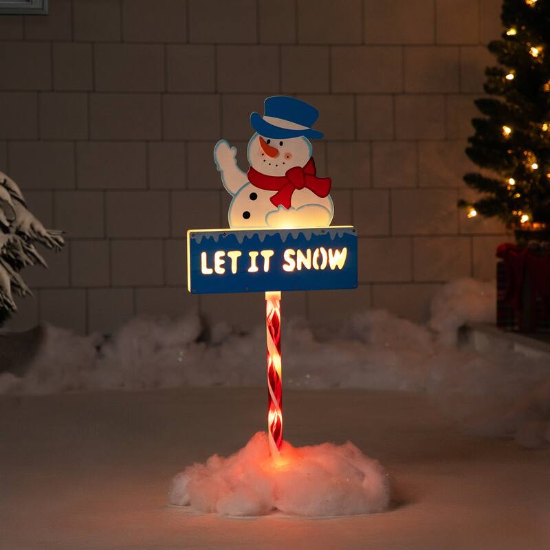 28.5" Pre-Lit Snowman 'LET IT SNOW' Christmas Lawn Stake - Clear Light