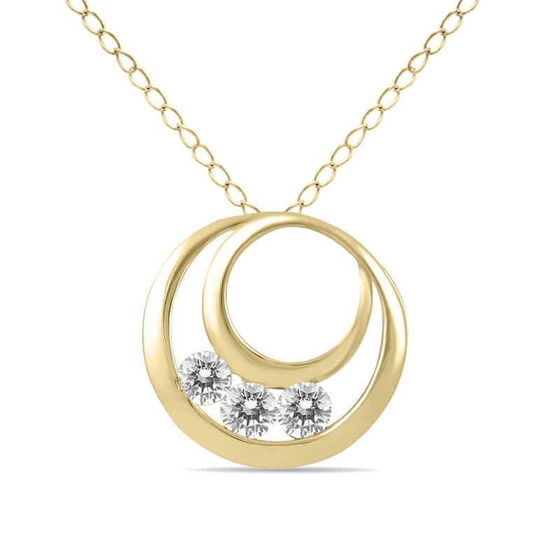 Marquee 1/2 Carat TW Three Stone Circle Pendant in 14K Yellow Gold
