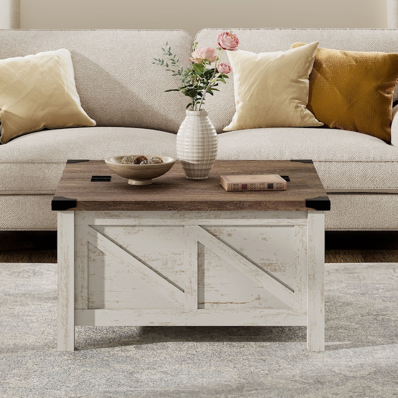 WAMPAT Modern Farmhouse Coffee Table - White