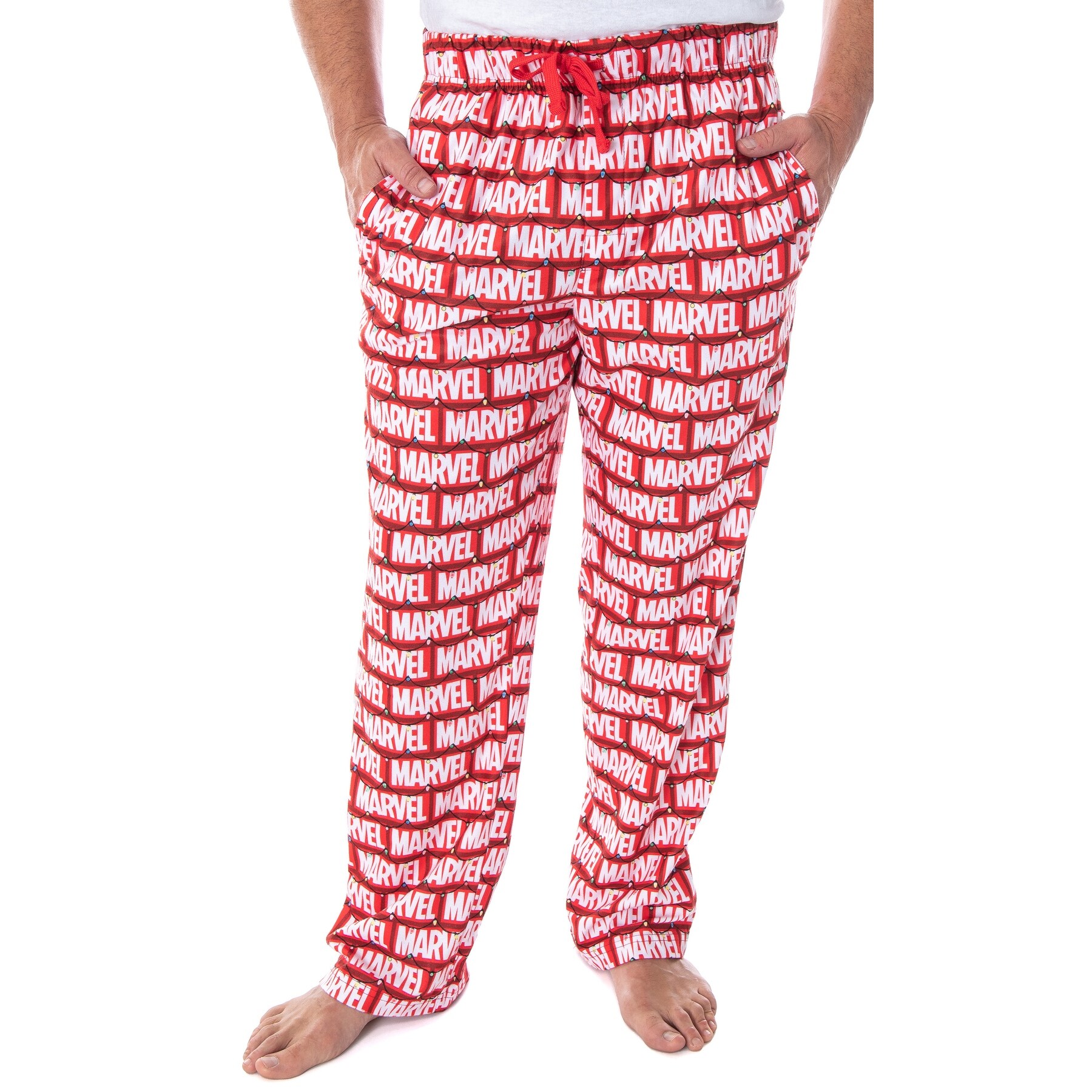 Shop Marvel Comics Men S Adult Marvel Brick Logo And Hanging Christmas Lights Lounge Sleep Pajama Pants Overstock 32058315