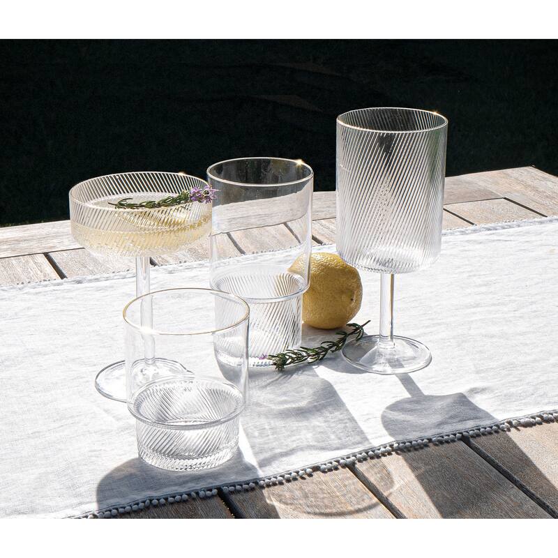 Abode Homewares Stax Optic Acrylic Twist Stemmed Coupe Glass - Clear with Gold Rim - 11 oz - Set of 6