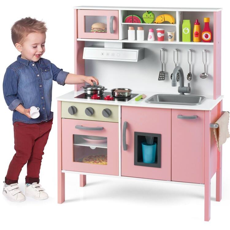 Wooden Pretend Play Kitchen Set for Toddlers - 28"L x 12"W x 35.5"H