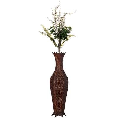 34" Brown Metal Floor Vase Centerpiece Home Decor for Dried and Artificial Flower for Living Room and Bedroom Decoration