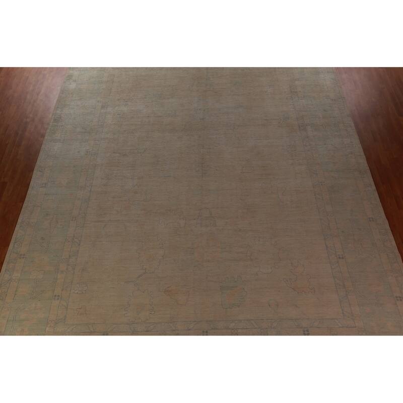 Hand Knotted Oriental 100% Wool Carpet Transitional All-Over Beige & Ivories Oushak Area Rug - 16' 6'' X 12' 10''