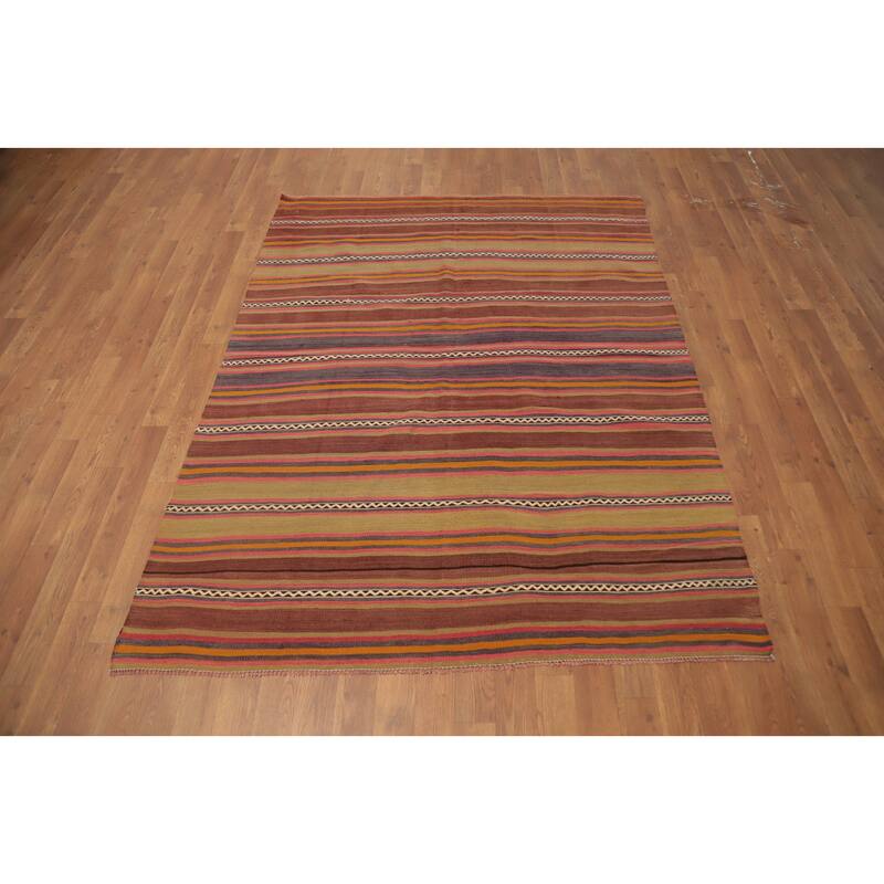 Hand Woven Oriental 100% Wool Carpet Southwestern Geometric Multi-Colored Kilim Area Rug - 6' 3'' X 4' 9''