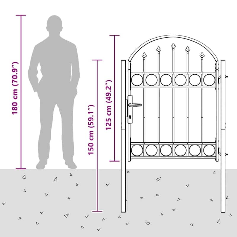 vidaXL Fence Gate Gray 39.4" x 49.2"/59.1"/68.9"/98.4" Powder-coated steel
