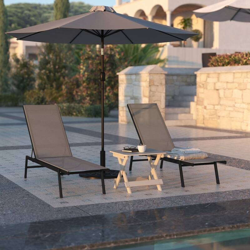 Set of 2 All-Weather Textilene Adjustable Chaise Lounge Chairs with Arms