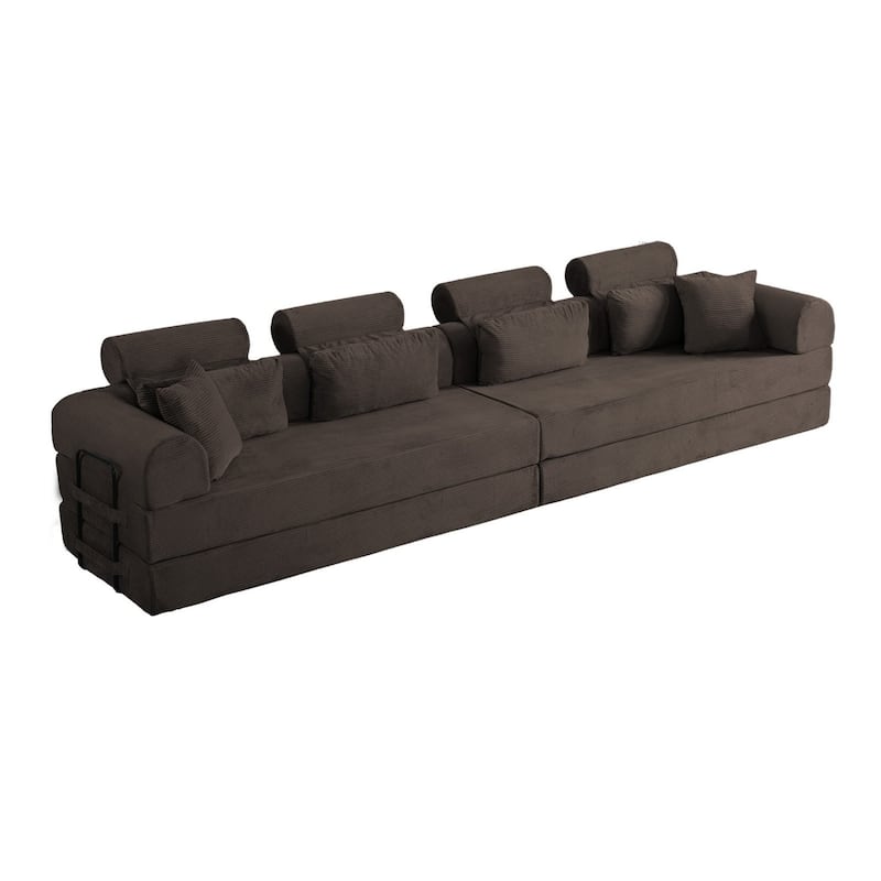 106.3" L-Shaped Corduroy Sectional Sofa with Pillows, No Assembly Required