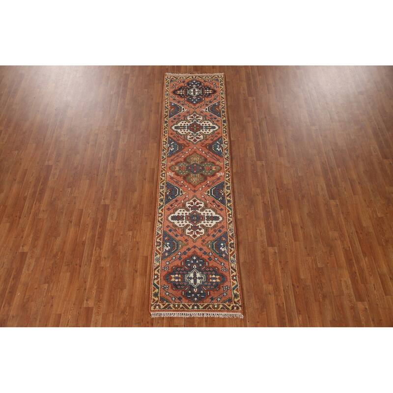 Geometric Kazak Indian Runner Rug Handmade Wool Carpet - 2'6"x 9'10"