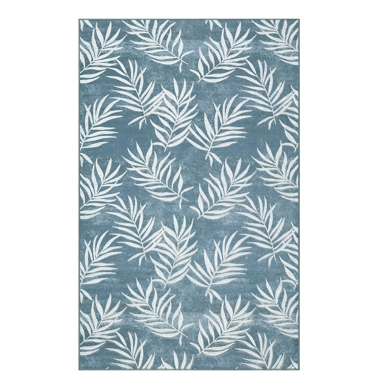 Modern Washable Area Rug - With Tropical Leaf Pattern for Living Room, Bedroom, Soft Non Slip Non Shedding