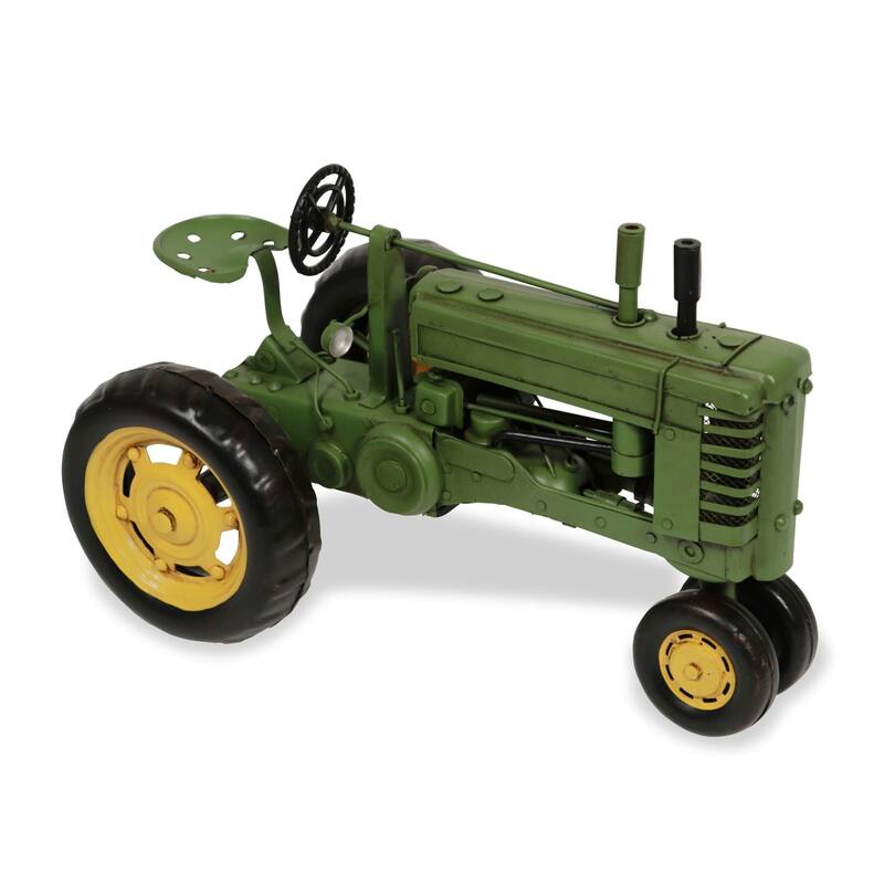 HomeRoots 7" Green and Black Metal Hand Painted Model Tractor - 7' X '7' X '11.5