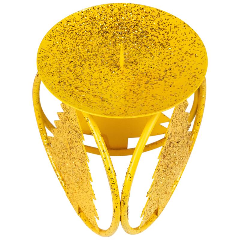 Glittered Metal Christmas Tree Pillar Candle Holders - 4.25" - Set of 4