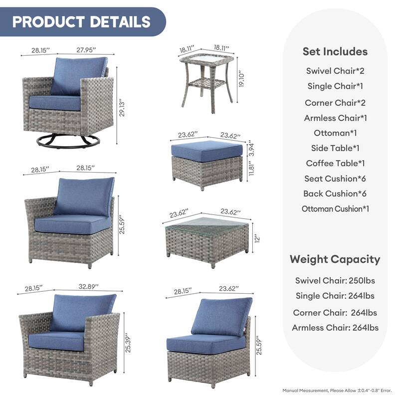XIZZI 9-piece Patio Furniture Sectional Set with Swivel Rocking Chairs
