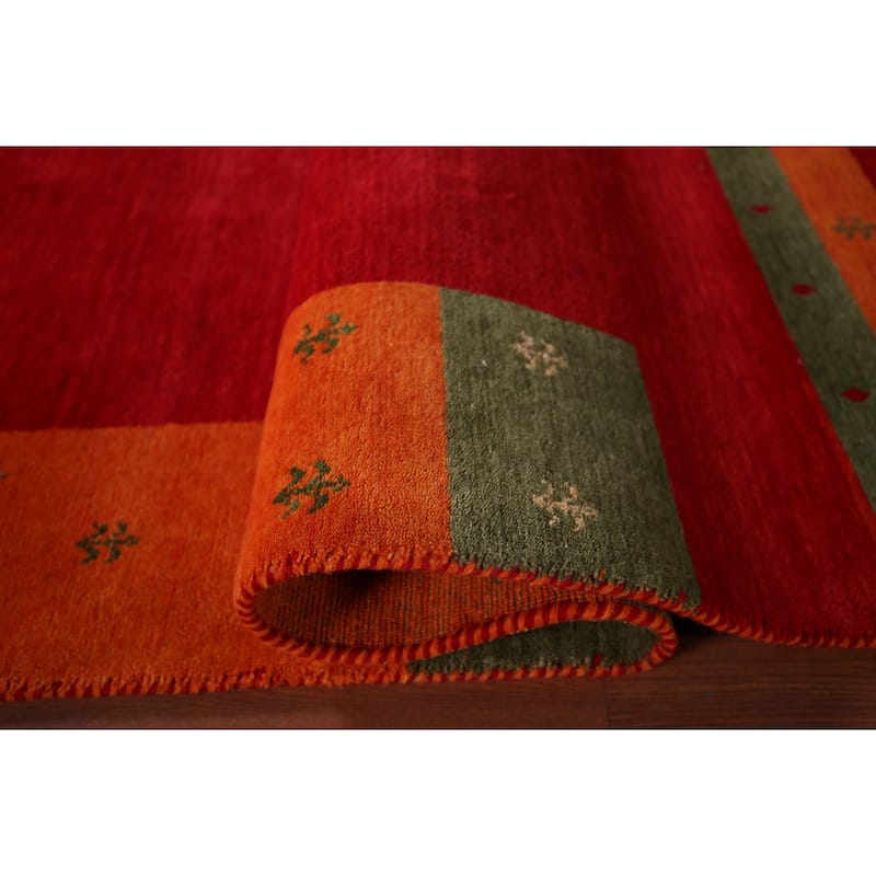 Red Gabbeh Oriental Area Rug Hand-Knotted Wool Carpet - 5'9"x 7'11"
