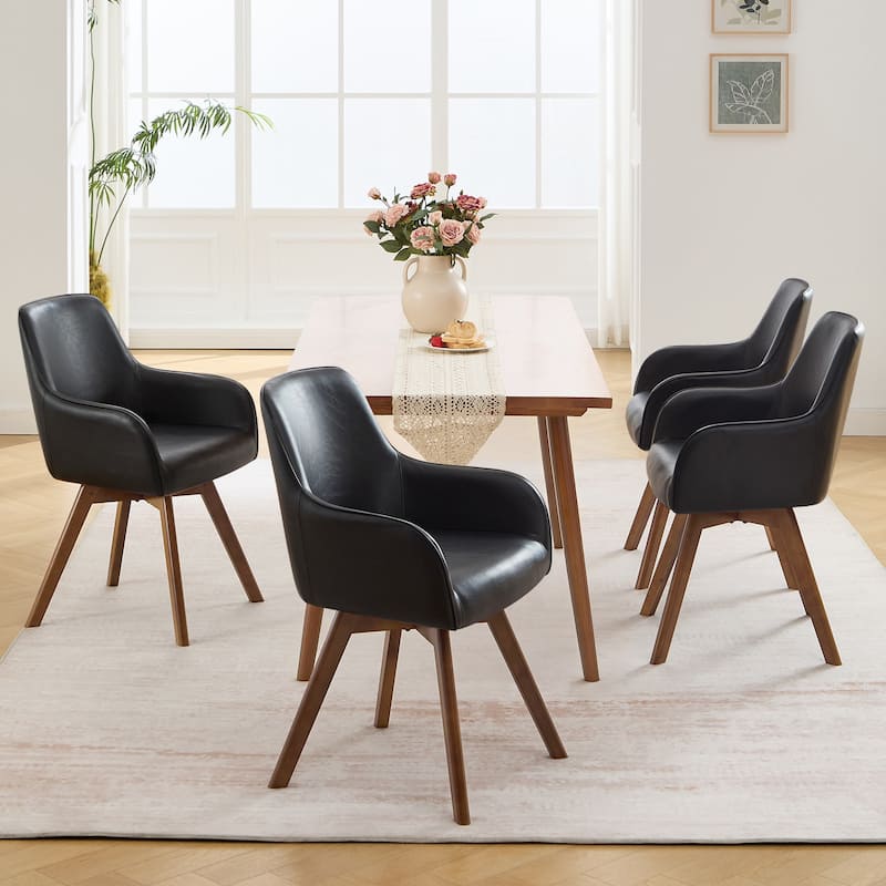 Swivel Upholstered Dining Chair Set of 2 Armchair with Beech Wood Legs - 33.3" H x 23.2" W x 22.4" D