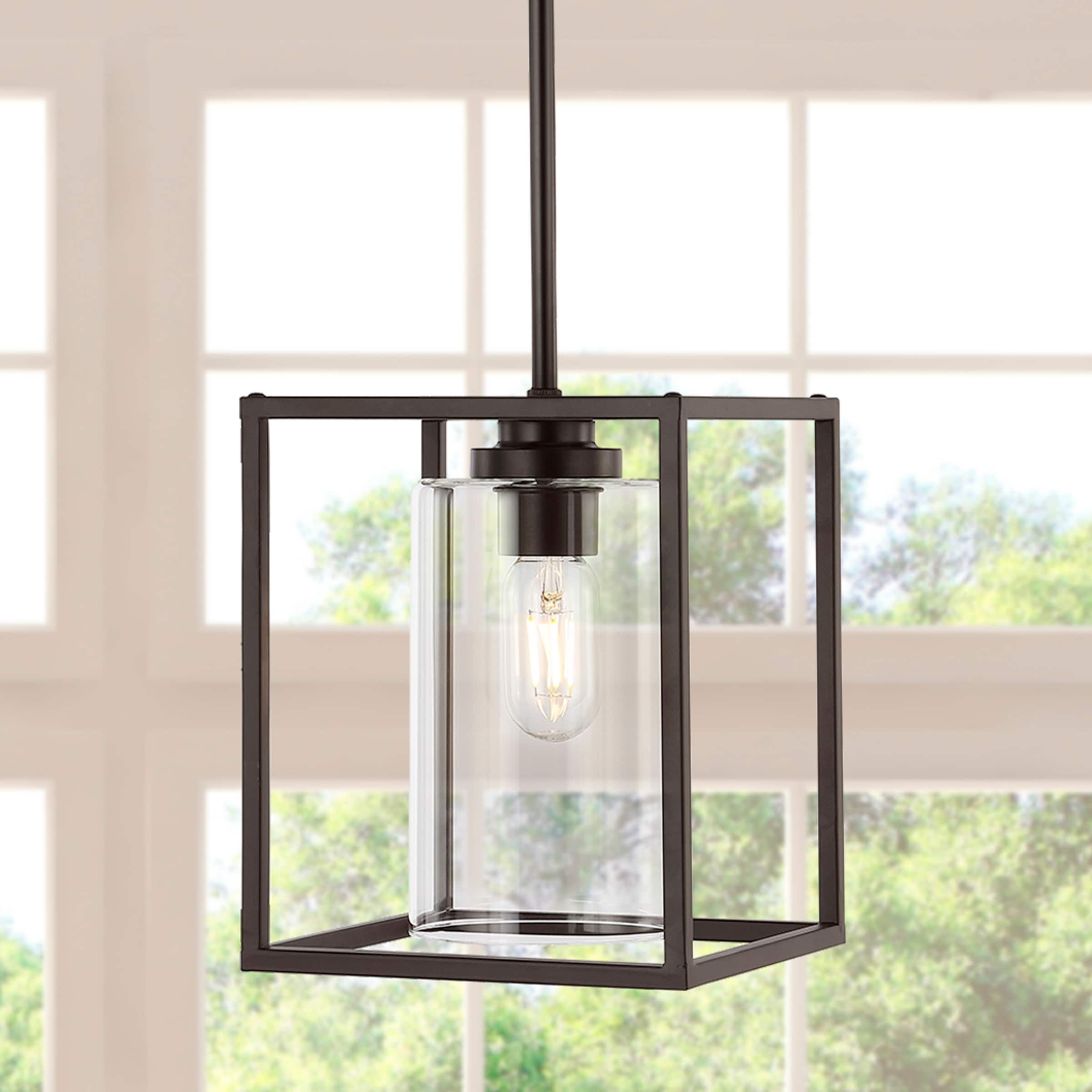 JONATHAN Y Everly 8.13" 1-Light Industrial Farmhouse Iron/Glass LED Pendant, Oil Rubbed Bronze - 1 Light