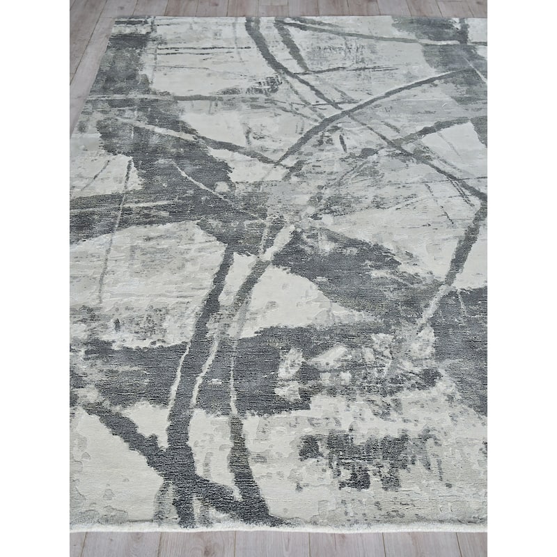 EXQUISITE RUGS Gianni Hand-loomed Wool/Bamboo Silk Dark Grey/Silver Area Rug.