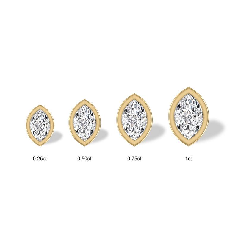 Marquee Lab Grown 1/4 Carat Marquise Bezel Set Diamond Solitaire Earrings in 14K Yellow Gold