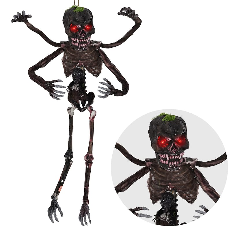Black PE Fabric Animated Halloween Skeleton with Sound and Poseable Arms