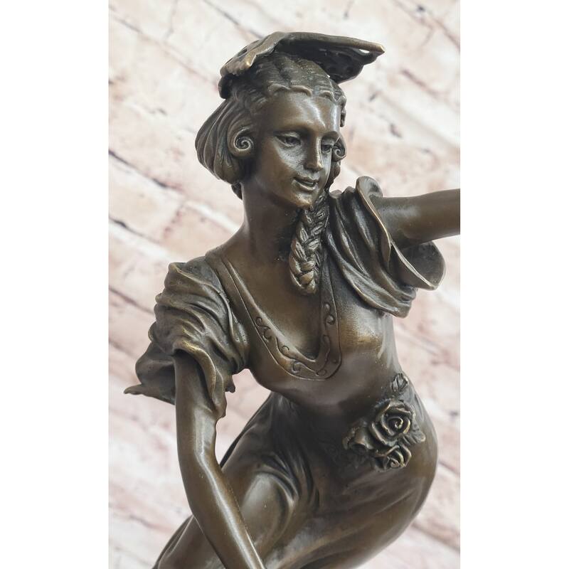Spanish Flamenco Dancer Young Woman - Bronze Sculpture On Marble Base