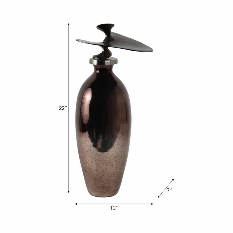 Glass Vase with Sculptural Aluminum Accent Metal Transitional Style