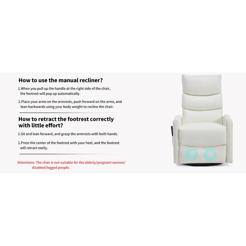 Roomfitters Manual Swivel Rocker Recliner Chair with Heat and Massage Fabric Glider Lounge Sofa for Living Room