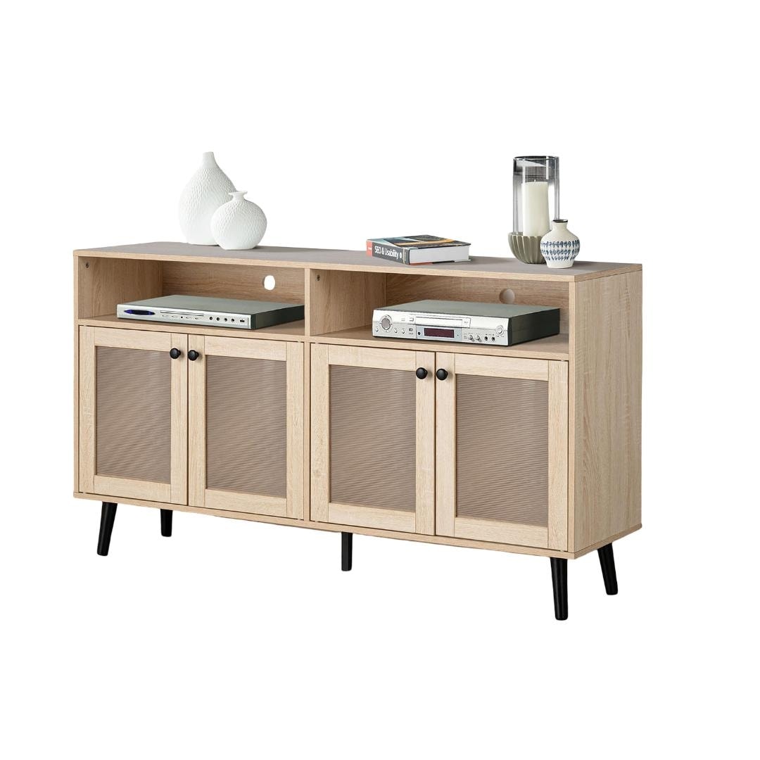 Mid Century Modern TV Stand Tapered Leg Round Knobs Cabinet Doors