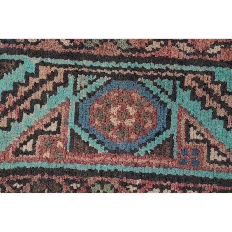 Hand Knotted Oriental 100% Wool Carpet Traditional Geometric Greys & Charcoal Hamedan Runner Rug - 10' 1'' X 3' 5''
