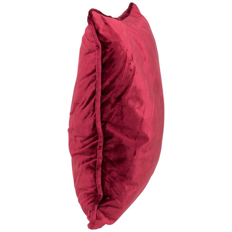 17" Solid Wine Red Velvet Plush Square Throw Pillow with Piped Edging