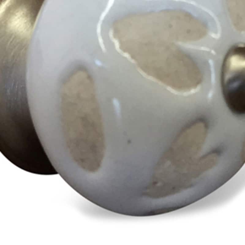 HomeRoots Set of Twelve Beige And White Floral Ceramic Drawer Pull Knobs - 1.5" x 1.5" x 1.5"